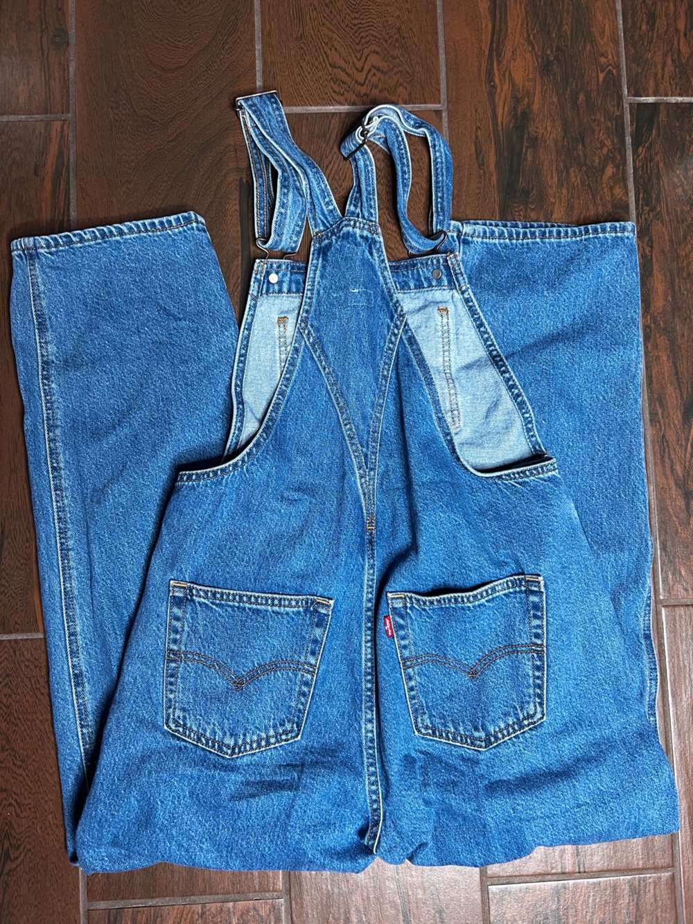 Levi’s Premium Denim Jean Dark Wash Straight Leg Overalls Womens Size XS - Picture 5 of 6